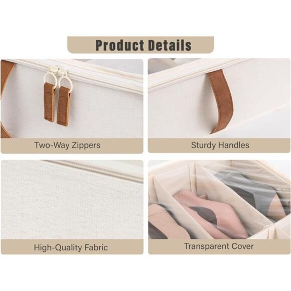 Under Bed Shoe Organizer for Closet, 2-Pack Ultra-thick Fabric Shoe Storage - Picture 4 of 7